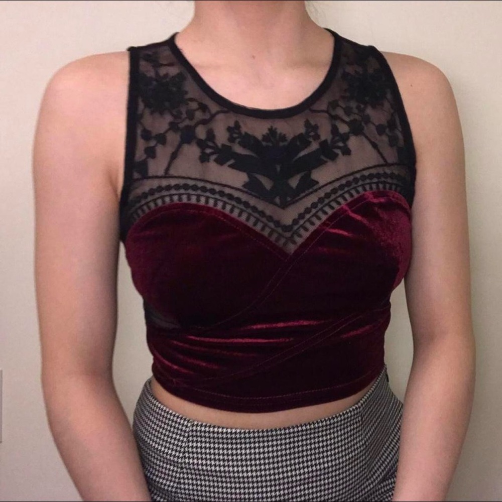 Urban Outfitters Black Lace and Burgundy Velvet Tank Top